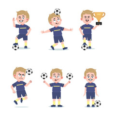 Cute American Boy with Blond Hair cartoon Playing Football