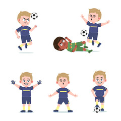 Cute American Boy with Blond Hair cartoon Playing Football