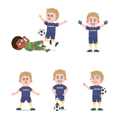 Cute American Boy with Blond Hair cartoon Playing Football