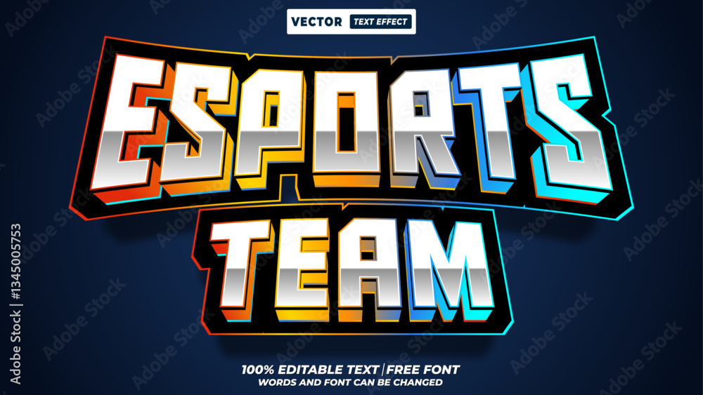 Fototapete esports team colourful neon headline typography style editable 3d vector text effect