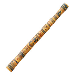 Egyptian ceremonial flute, ornate decorations, isolated on transparent background