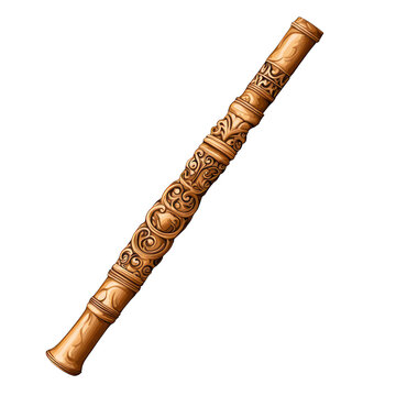 Greek aulos, double-piped flute, intricate carvings, isolated on transparent background