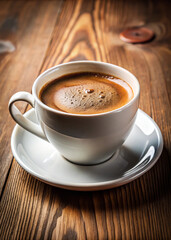 Hot Espresso with Rich Crema and Coffee Beans
