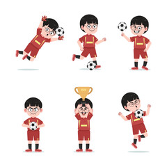 Cute Chinese Boy with Glasses cartoon Character Playing Football