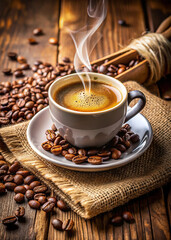 Morning Coffee Ritual on Rustic Wooden Table
