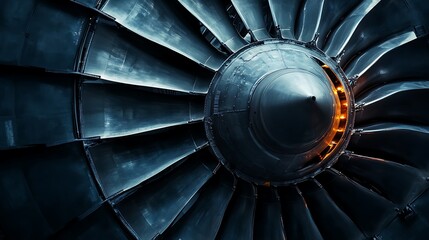 Close-up of an Airplane Engine: A Symphony of Metal and Light