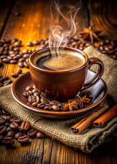 Morning Coffee Ritual on Rustic Wooden Table
