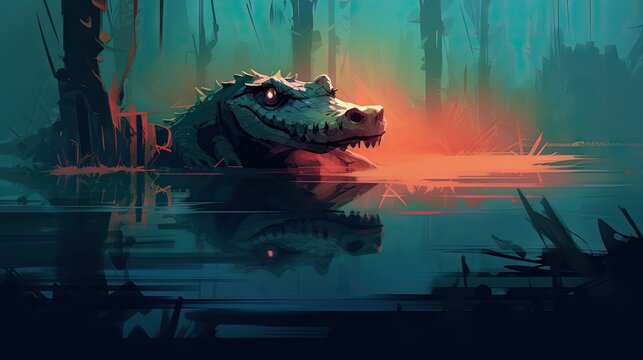 Swamp Creature Emerging from Water