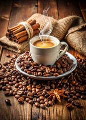 Aromatic Espresso with Roasted Coffee Beans
