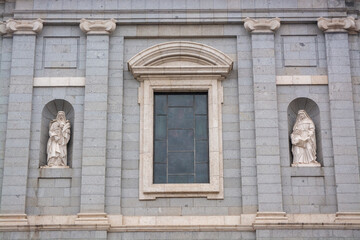Statues on the facade of the cathedral of almudena madird spainf tourist attraction