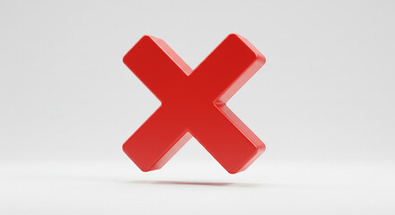 Fototapeta premium A bold red X symbol signifies rejection, a definitive end, or a critical error message against a clean white backdrop.