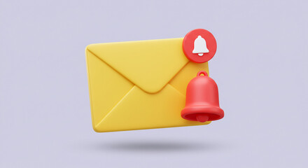 A cheerful yellow envelope announces a new message, urgent notification bells ringing, a friendly digital communication design.