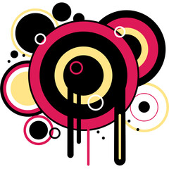 Vecteurs version - Elements de design abstrait r&eacute;tro "Frutiger Metro" - cercles d&eacute;goulinants - 2000s/90s graffiti num&eacute;rique - Rouge, jaune et noir