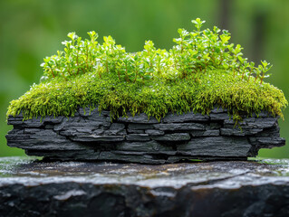 Macro shot showcasing lush moss on a rocky surface with vibrant textures and fine detail in a natural setting