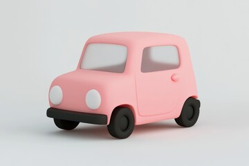 Pink cartoon car on white background