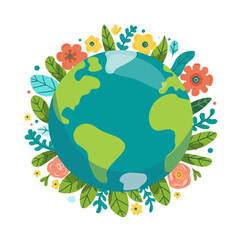 Green planet Earth in flat design on white background. Save the planet, save the earth, save the world. Vector illustration.	
