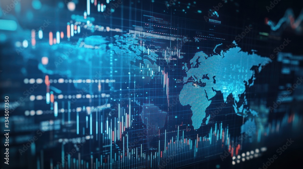 Poster abstract digital world map with data visualization and graphs