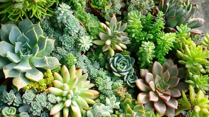 Fototapeta premium Succulents grow on various planters amidst rocks