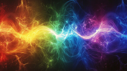 Fototapeta premium Colorful abstract wave pattern with vibrant energy flow against a dark background, suitable for digital art