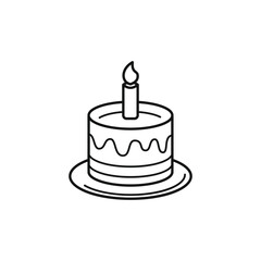 Birthday cake with candle outline illustration