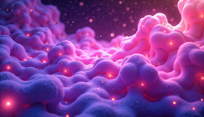 Glowing, textured waves of pink and purple intertwine within a cosmic backdrop of twinkling lights. Graphical resource for design and downstream advertisement purposes