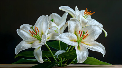 Obraz premium Closeup White Lily Bouquet With Water Drops
