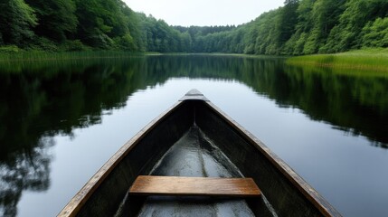 Obraz premium Tranquil lake, wooden boat