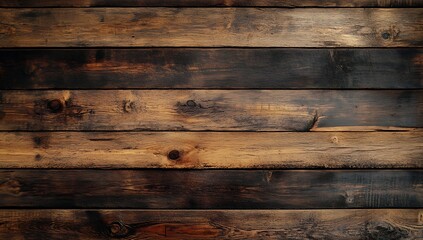 Fototapeta premium A wooden background with dark brown wood planks, creating an aged and rustic feel for design projects