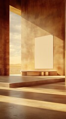 Fototapeta premium An Empty Interior Space With Desert Landscape View Behind