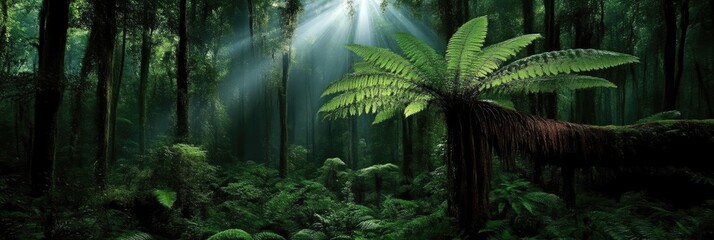 Lush Sunlight Pierces Dark Jungle