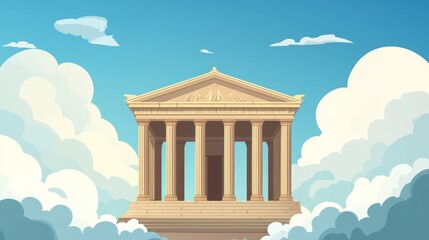 Fototapeta premium Ancient temple floating in clouds; serene sky background; artistic illustration; stock photo