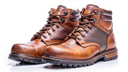 Brown Leather Boots on White Background