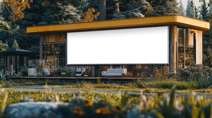 An outdoor theater displaying a large blank white movie screen