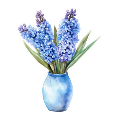 A Watercolor Haft Sin a purple Hyacinth branch on the vase. Traditional Persian New Year Garlic, isolated on a white background. Nowruz vector design set, vector	