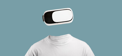 A person engages with virtual reality using modern goggles that cover their eyes, creating an...