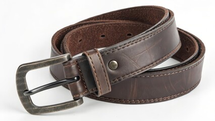 Brown Leather Belt on White Background
