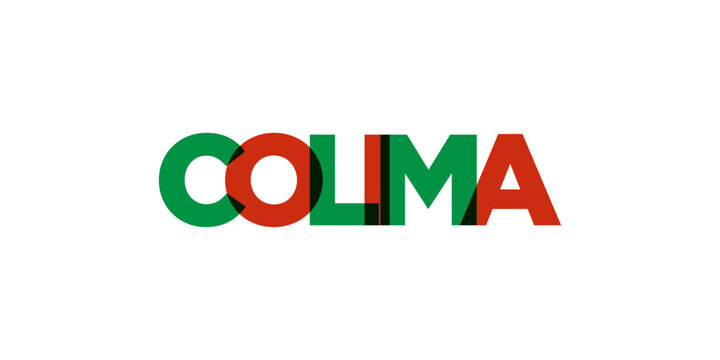 Colima in the Mexico emblem. The design features a geometric style, vector illustration with bold typography in a modern font. The graphic slogan lettering.