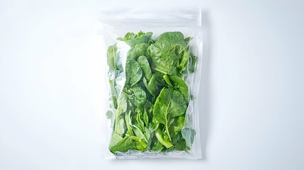 Fresh Spinach In Transparent Plastic Bag