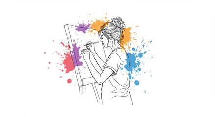 Obraz premium Creative woman painting on canvas with vibrant splash of colors
