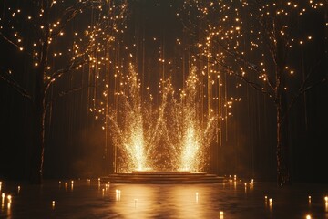 Enchanted forest scene with sparkling lights and magic