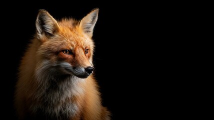 Portrait of a Fox on a black background, showcasing its sharp features. Ideal for wildlife, wild animal, and mammal content.

