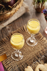 Two glasses of Eiecognac with Easter decoration