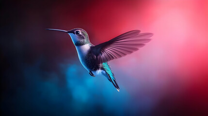 Fototapeta premium Pixelated Hummingbird In Flight Against Vivid Gradient Background