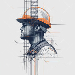 Construction Worker Profile Engineering, Design, Architect, Blueprint, Safety Helmet
