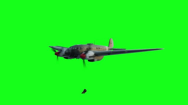 Heinkel He 111. German airliner and medium bomber. World War II. Green screen isolate.