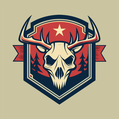 Vintage Deer Skull Badge Logo Emblem Template for Graphic Design © EPS