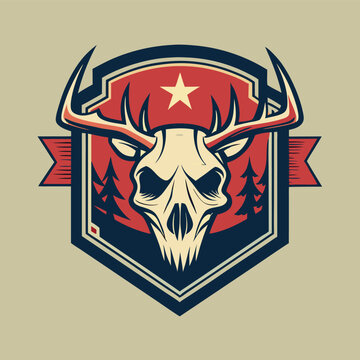 Vintage Deer Skull Badge Logo Emblem Template for Graphic Design
