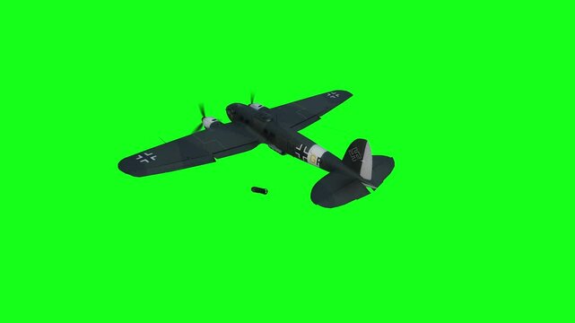 Heinkel He 111. German airliner and medium bomber. World War II. Green screen isolate.