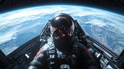 Astronaut's View of Earth from a Spaceship Cockpit