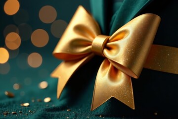 Close-up of golden bow symbolizing celebration and festivity, celebration, holiday, white background